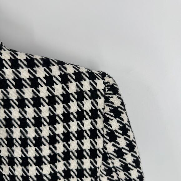 ZARA Black White Houndstooth Double Breasted Blazer Gold Button Tweed Size Small - Picture 8 of 9